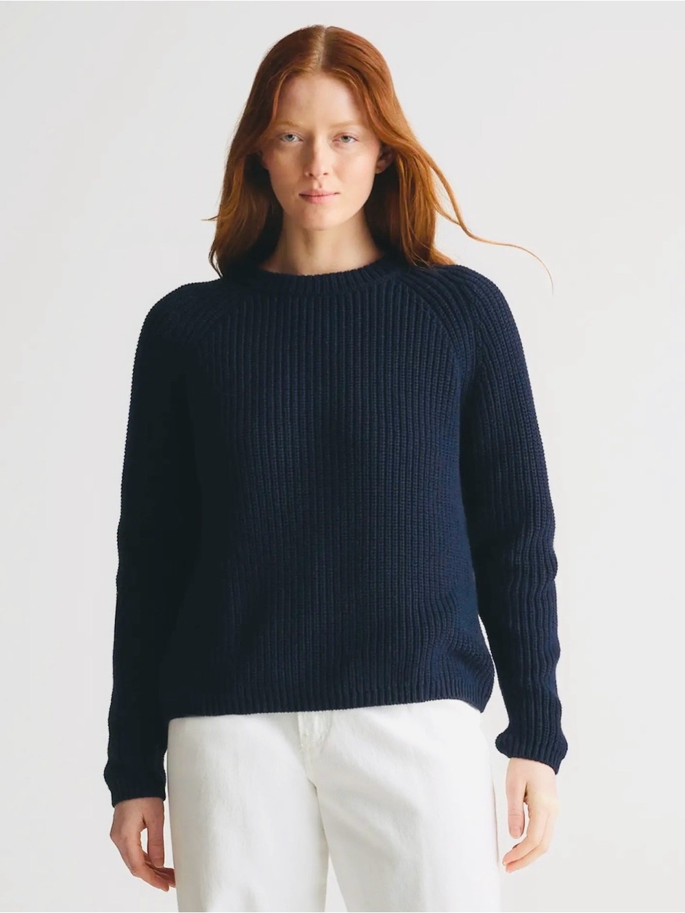 Quince 100% Organic Cotton Fisherman Knit Crew Cropped Sweater in Navy Size S